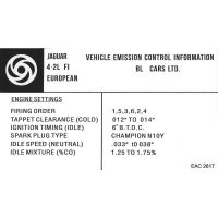Jaguar Under Bonnet 4.2L Emission Label EAC 2617