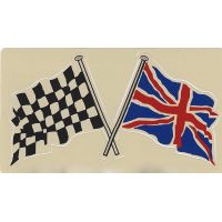 Crossed Chequered & Union Jack Flag Sticker Beige
