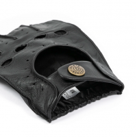 Snetterton - Men's Cut Off Finger Leather Driving Gloves in Black