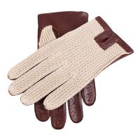 Crochet Back Leather Driving Gloves in Cognac